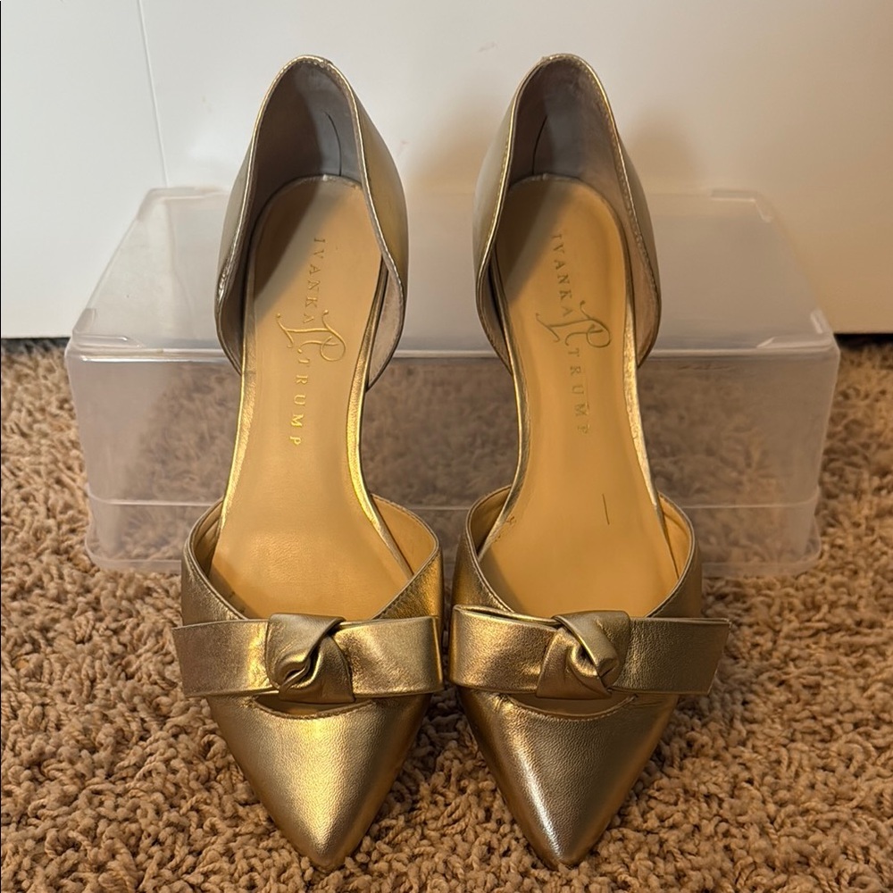Ivanka Trump Gold Metallic Sandals with Bow Detail